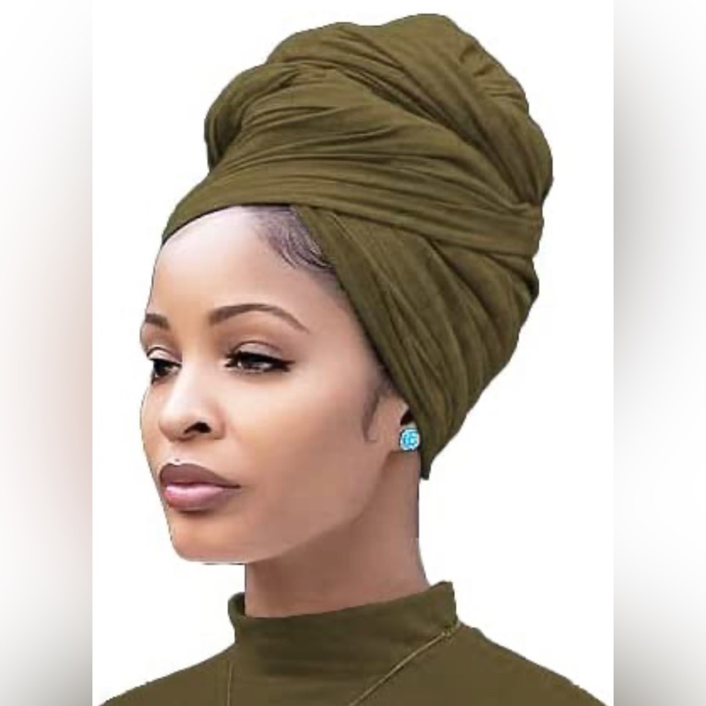 Olive Stretch Turban African Head Wraps Scarf Soft Hijab for Locs Braids